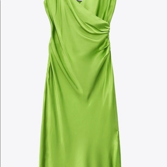 ZARA Satin Dress Lime Green Viral - Picture 10 of 12